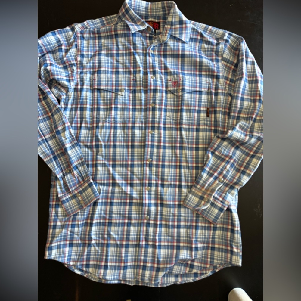 Men's Ariat Fire Rated Blue Plaid Work Shirt large tall